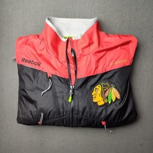 Chicago Blackhawks Jacket Mens Black Red NHL Hockey Reebok Center Ice KineticFit